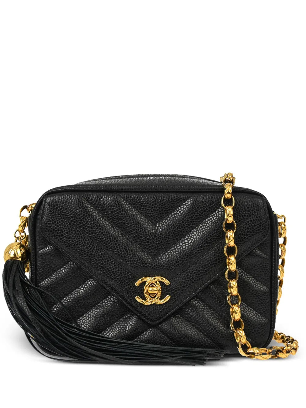 Pre-OwnedCHANEL Pre-Owned1992 chevron-quilted tassel-detailed camera bag